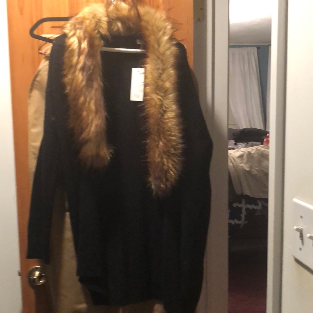 TOBI Black long cardigan sweater detach faux